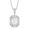 7/8 Ctw Emerald, Baguette & Round Cut Fusion Diamond Pendant With Chain in 14K White Gold
