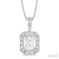 7/8 Ctw Emerald, Baguette & Round Cut Fusion Diamond Pendant With Chain in 14K White Gold