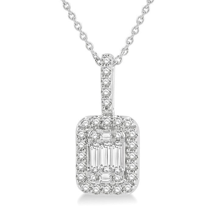 1/2 Ctw Baguette & Round Cut Fusion Diamond Pendant With Chain in 14K White Gold
