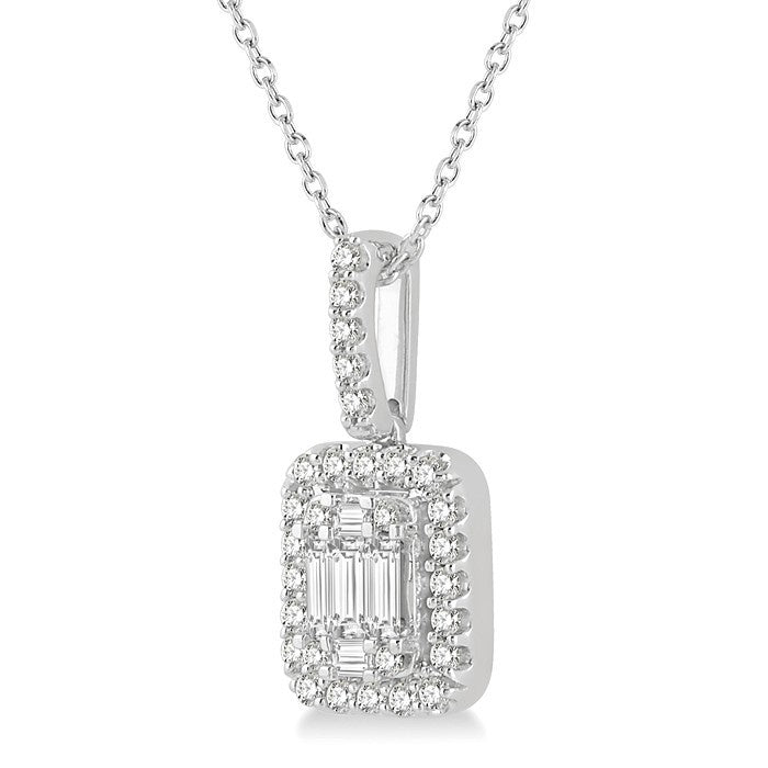 1/2 Ctw Baguette & Round Cut Fusion Diamond Pendant With Chain in 14K White Gold