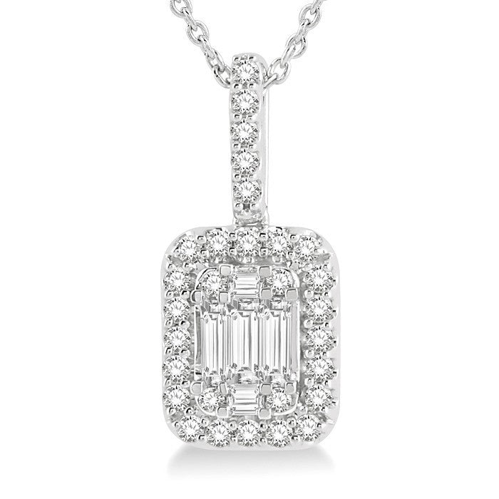 1/2 Ctw Baguette & Round Cut Fusion Diamond Pendant With Chain in 14K White Gold