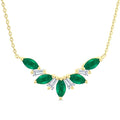 5x2.5 MM Marquise Cut Emerald and 1/6 Ctw Baguette Cut Diamond Precious Gemstone Necklace in 14K Yellow Gold