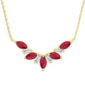 5x2.5 MM Marquise Cut Ruby and 1/6 Ctw Baguette Cut Diamond Precious Gemstone Necklace in 14K Yellow Gold