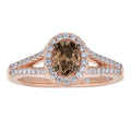 Diamond and Brown Oval Halo Engagement Ring