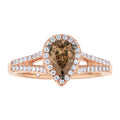 Diamond and Brown Pear Halo Engagement Ring
