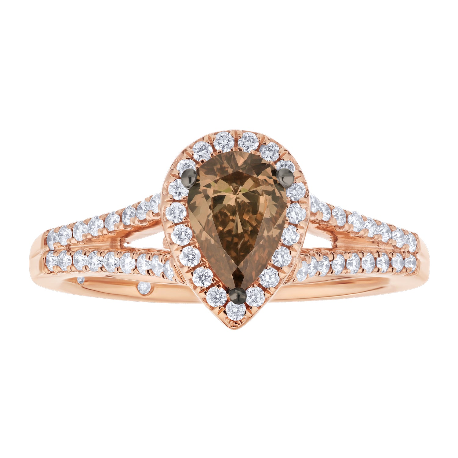 Diamond and Brown Pear Halo Engagement Ring