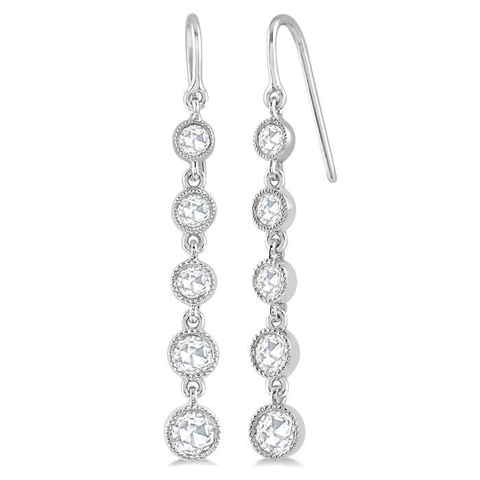 5/8 Ctw Circular Rose Cut Diamond Fashion Earrings in 14K White Gold