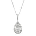 1/3 Ctw Pear Shape Halo Baguette and Round Cut Diamond Fusion Pendant With Chain in 14K White Gold