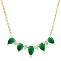 5x3 MM & 4x3 MM Pear Cut Emerald and 1/8 Ctw Round Cut Diamond Precious Necklace in 14K Yellow Gold