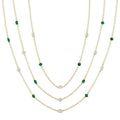 Mixed Shape Emerald and 2 1/2 Ctw Round Cut Diamond Precious Necklace in 14K Yellow Gold