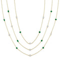 Mixed Shape Emerald and 2 1/2 Ctw Round Cut Diamond Precious Necklace in 14K Yellow Gold