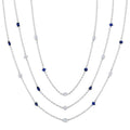 Mixed Shape Sapphire and 2 1/2 Ctw Round Cut Diamond Precious Necklace in 14K White Gold