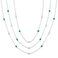 Mixed Shape Emerald and 2 1/2 Ctw Round Cut Diamond Precious Station Necklace in Platinum