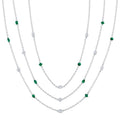 Mixed Shape Emerald and 2 1/2 Ctw Round Cut Diamond Precious Station Necklace in Platinum