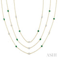 Mixed Shape Emerald and 2 1/2 Ctw Round Cut Diamond Precious Necklace in 14K Yellow Gold