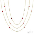Mixed Shape Ruby and 2 1/2 Ctw Round Cut Diamond Precious Necklace in 14K Yellow Gold