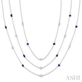 Mixed Shape Sapphire and 2 1/2 Ctw Round Cut Diamond Precious Necklace in 14K White Gold