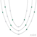 Mixed Shape Emerald and 2 1/2 Ctw Round Cut Diamond Precious Station Necklace in Platinum