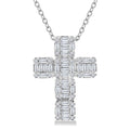 1/2 Ctw Fusion Baguette and Round Cut Diamond Cross Fashion Pendant With Chain in 14K White Gold