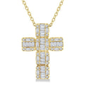 1/2 Ctw Fusion Baguette and Round Cut Diamond Cross Fashion Pendant With Chain in 14K Yellow Gold