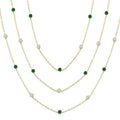 2.90 MM Round Shape Emerald and 2 3/4 Ctw Round Cut Diamond Precious Necklace in 14K Yellow Gold