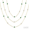 2.90 MM Round Shape Emerald and 2 3/4 Ctw Round Cut Diamond Precious Necklace in 14K Yellow Gold