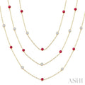 2.85 MM Mixed Shape Ruby and 2 3/4 Ctw Round Cut Diamond Precious Necklace in 14K Yellow Gold