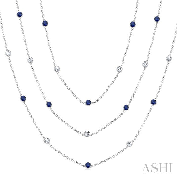 2.85 MM Round Shape Sapphire and 2 3/4 Ctw Round Cut Diamond Precious Necklace in 14K White Gold