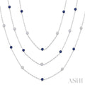 2.85 MM Round Shape Sapphire and 2 3/4 Ctw Round Cut Diamond Precious Necklace in 14K White Gold