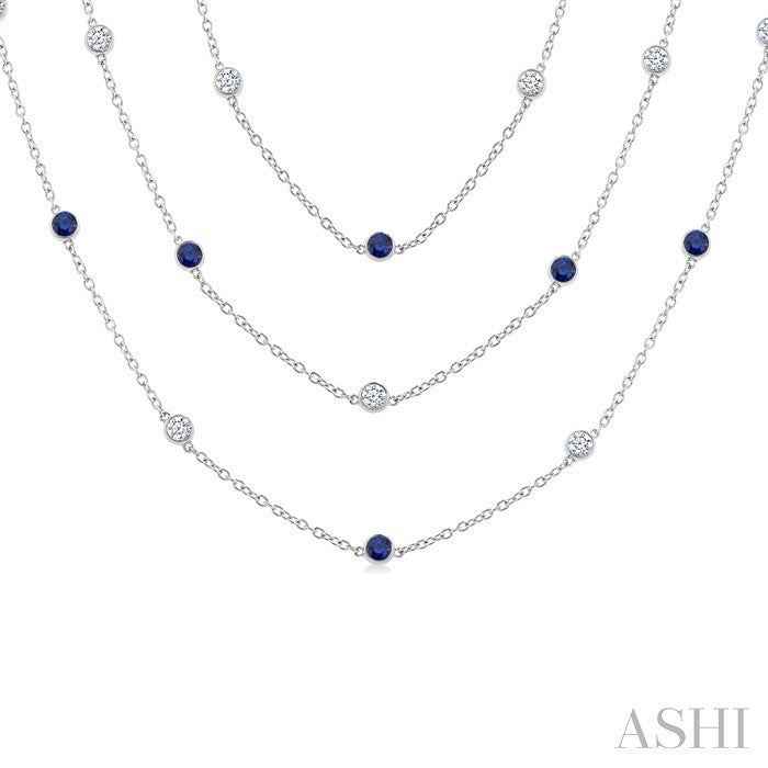 2.85 MM Round Shape Sapphire and 2 3/4 Ctw Round Cut Diamond Precious Necklace in 14K White Gold