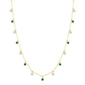 2.70 MM Round Shape Emerald and 1 Ctw Round Cut Diamond Precious Station Necklace in 14K Yellow Gold
