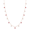 2.70 MM Round Shape Ruby and 1 Ctw Round Cut Diamond Precious Station Necklace in 14K Rose Gold