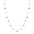 2.70 MM Round Shape Sapphire and 1 Ctw Round Cut Diamond Precious Station Necklace in 14K White Gold