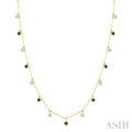 2.70 MM Round Shape Emerald and 1 Ctw Round Cut Diamond Precious Station Necklace in 14K Yellow Gold