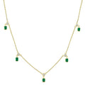 4X3 MM Octagon Shape Emerald and 1/10 Ctw Round Cut Diamond Precious Dangle Station Necklace in 14K Yellow Gold