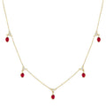 4X3 MM Oval Shape Ruby and 1/10 Ctw Round Cut Diamond Precious Dangle Station Necklace in 14K Yellow Gold