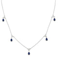 4X3 MM Pear Shape Sapphire and 1/10 Ctw Round Cut Diamond Precious Dangle Station Necklace in 14K White Gold
