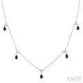4X3 MM Pear Shape Sapphire and 1/10 Ctw Round Cut Diamond Precious Dangle Station Necklace in 14K White Gold