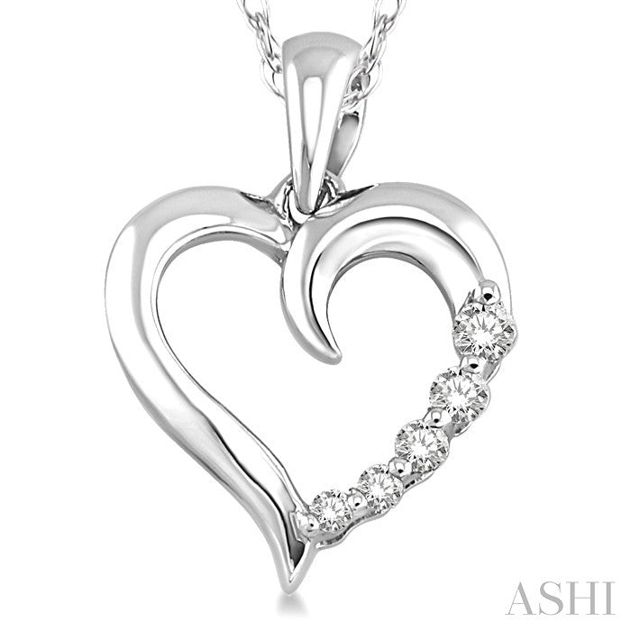1/10 Ctw Round Cut Diamond Heart Shape Journey Pendant in 10K White Gold with Chain
