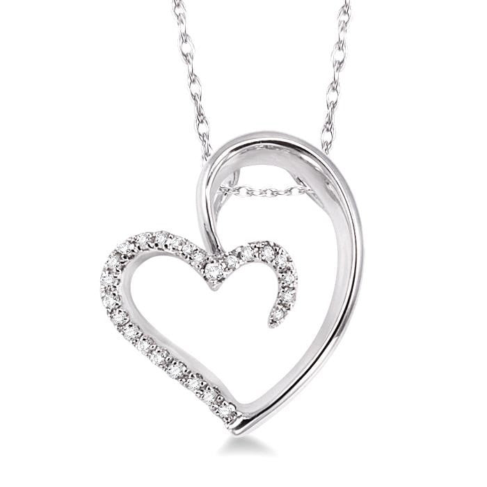 1/10 Ctw Round Cut Diamond Heart Shape Pendant in 10K White Gold with Chain