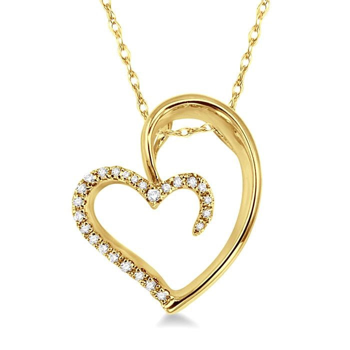 1/10 Ctw Round Cut Diamond Heart Shape Pendant in 10K Yellow Gold with Chain
