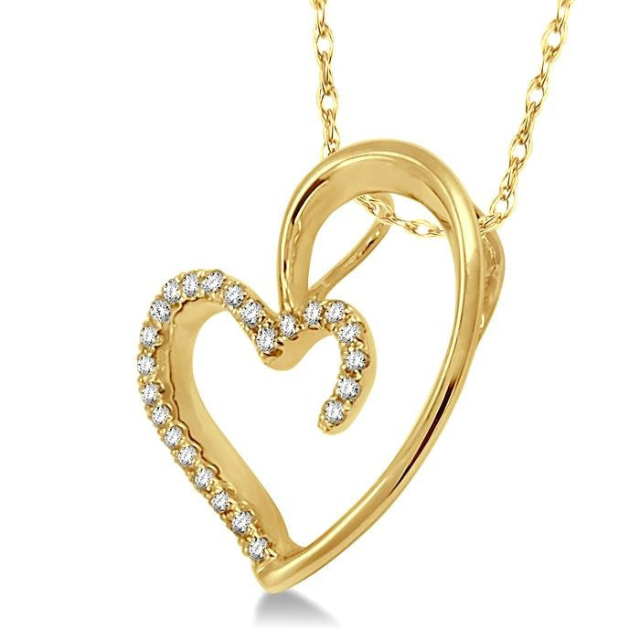1/10 Ctw Round Cut Diamond Heart Shape Pendant in 10K Yellow Gold with Chain