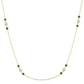 2.25 MM Emerald and 1/2 Ctw Round Cut Diamond Precious Station Necklace in 14K Yellow Gold