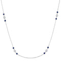 2.25 MM Sapphire and 1/2 Ctw Round Cut Diamond Precious Station Necklace in 14K White Gold
