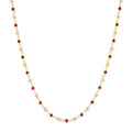 2.25 MM Round Shape Ruby and 1 1/2 Ctw Bezel Set Round Cut Diamond Precious Station Necklace in 14K Yellow Gold