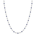 2.25 MM Round Shape Sapphire and 1 1/2 Ctw Bezel Set Round Cut Diamond Precious Station Necklace in 14K White Gold
