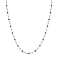 2.25 MM Round Shape Sapphire and 1 1/2 Ctw Bezel Set Round Cut Diamond Precious Station Necklace in 14K White Gold