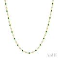 2.25 MM Round Shape Emerald and 1 1/2 Ctw Bezel Set Round Cut Diamond Precious Station Necklace in 14K Yellow Gold