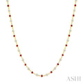 2.25 MM Round Shape Ruby and 1 1/2 Ctw Bezel Set Round Cut Diamond Precious Station Necklace in 14K Yellow Gold