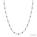 2.25 MM Round Shape Sapphire and 1 1/2 Ctw Bezel Set Round Cut Diamond Precious Station Necklace in 14K White Gold
